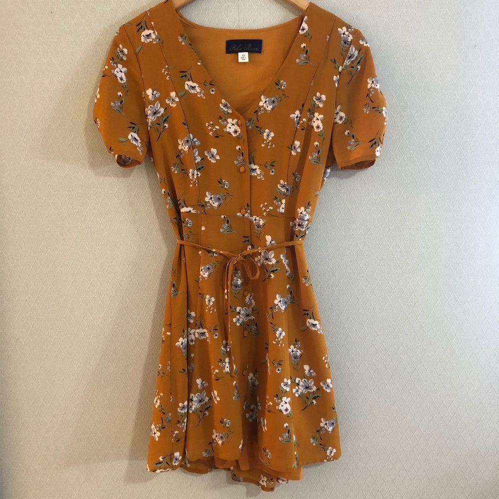 NWOT Mustard Yellow Floral Short Sleeve Dress